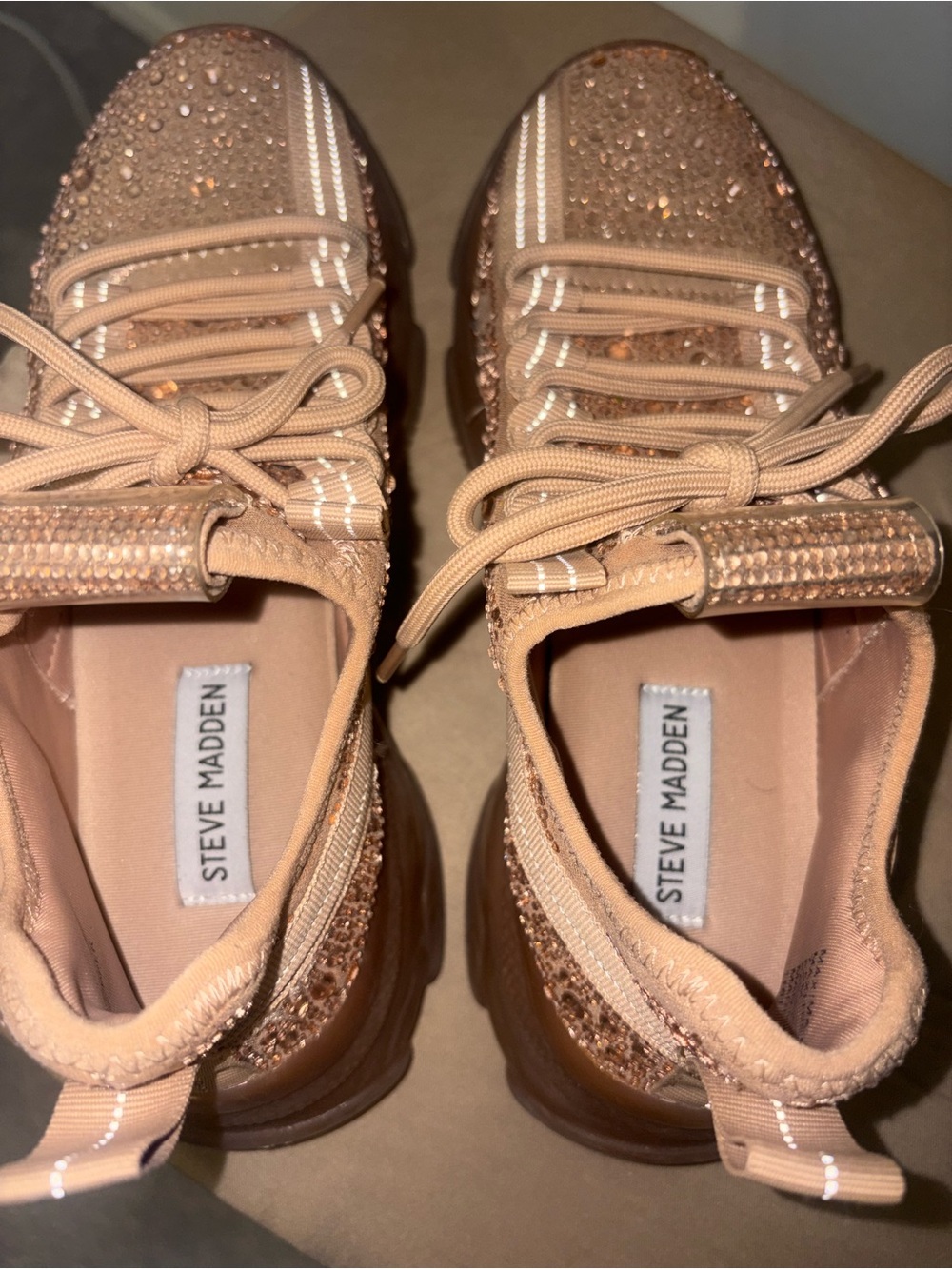 Steve Madden Maxima Gold Crystal Lace-Up Sneakers - Picture 2 of 5